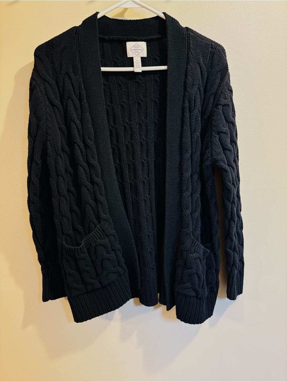 St. John's Bay Black Cable-Knit Open Cardigan